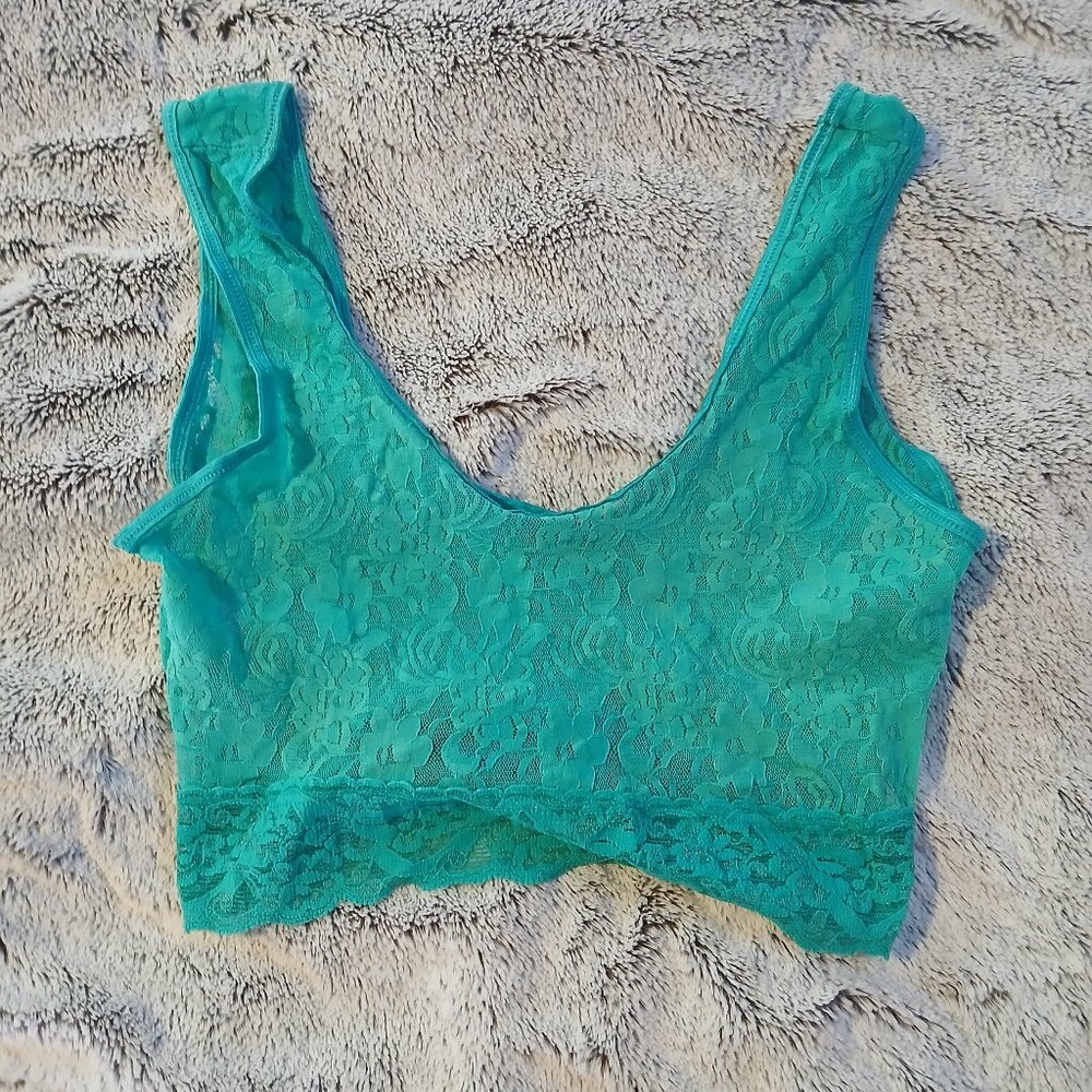 Women's Vintage Teal Lace Cropped Camisole SZ M GUC
